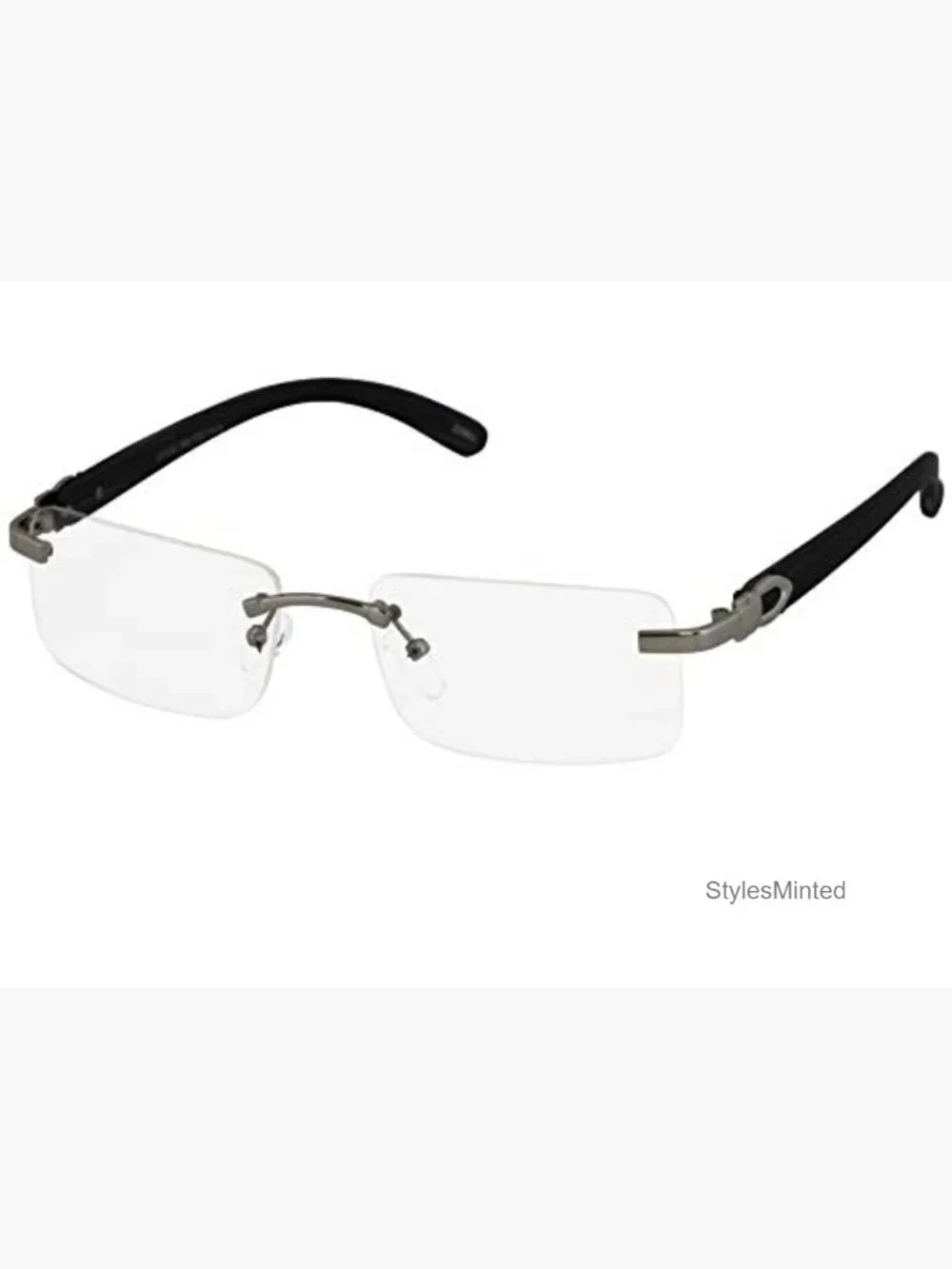 Slim Rimless Rectangular Metal & Wood Art Sunglasses UV400